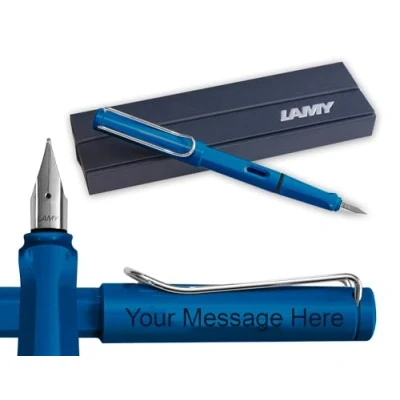 Image of Lamy Safari Fountain Pen Personalised with Engraving (Blue, Fine Nib)