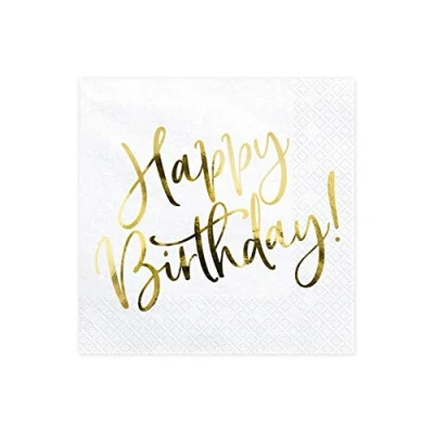 Image of Party Deco Napkins for Birthday Happy with Gold Lettering, 33 x cm, Pack of 20 Decoration Paper Event, Party, Anniversary,