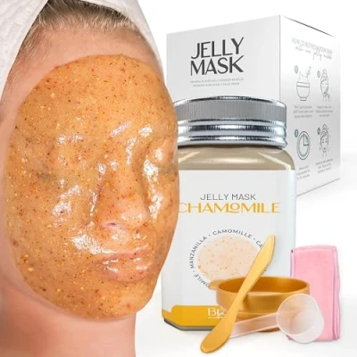 Image of BRÜUN Peel Off Chamomile Jelly Mask for Face Care A 23 fl oz Rubber Jar 30 to 35 Treatments Skin Moisturizing Gel of Spa Set Men, Women and Adults