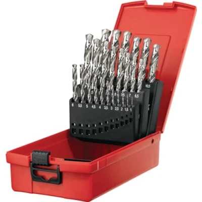 Image of Hilti 25 Piece Precision ground HSS G Drill Bit Set for drilling into steel and aluminium, 135 Degree Tip Angle, Optimal Heat Reduction (1 13 mm. Class: Premium, 304939)