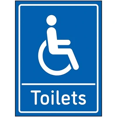 Image of V Safety Disabled Toilets Sign 150x200mm Blue Self Adhesive Vinyl