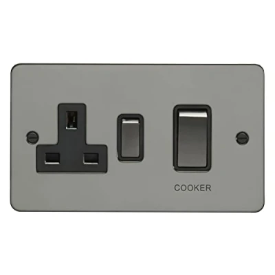 Image of Eurolite 45Amp DP Cooker Switch with 13Amp Socket Enhance Flat Black Nickel Plate Matching Rockers Trim