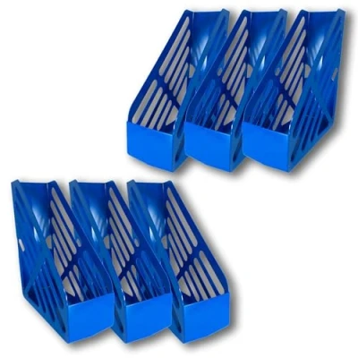 Image of Deflecto Pack of 6 Essential Range Maxi Magazine File Holder Blue Desk Organiser