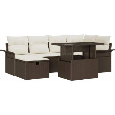 Image of vidaXL 7 Piece Garden Sofa Set with Cushions Brown Poly Rattan