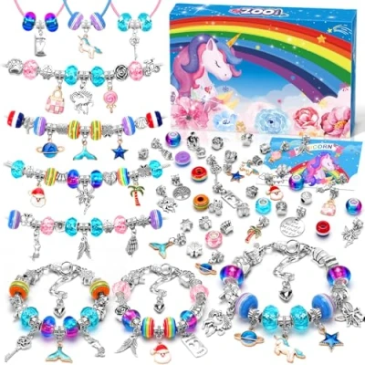 Image of ZOOI Gifts for Girls Gifts, 4 12 Year Old Jewellery Making Kit Girls, Charm Bracelet Kit, Stocking Fillers Kids, Christmas Arts and Crafts Kids
