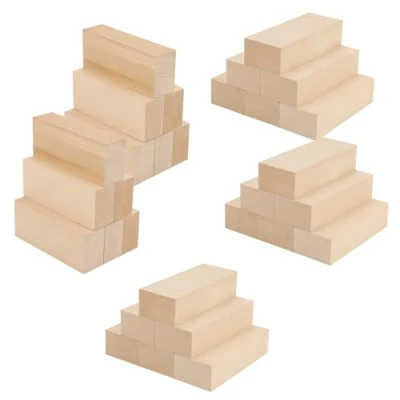 Image of KEILEOHO 30 PCS 10x4x2.5cm Basswood Carving Blocks, 4x1.5x1 Inch Natural Wood Unfinished Blocks for Whittling, Craft, DIY