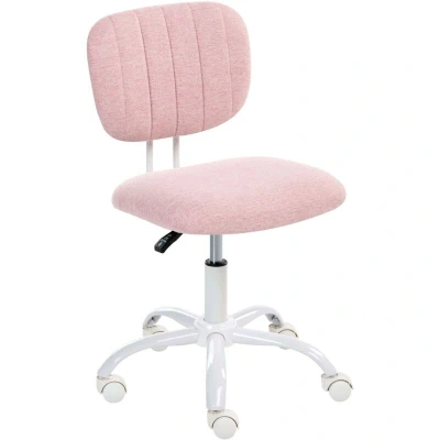 Image of Desk Chair Pink Fabric Upholstery Iron Frame Swivel Adjustable Height Armless Home Office Kids Room BUBBLY