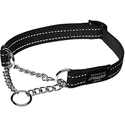 Image of Rogz Utility Medium 12/18 Inch Reflective Snake Obedience Half Check Dog Collar, Black