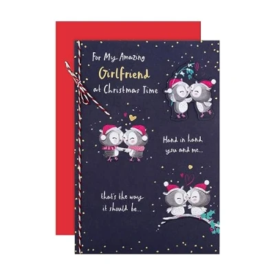 Image of Hallmark Christmas Card for Girlfriend Cute Illustrated Owls Design