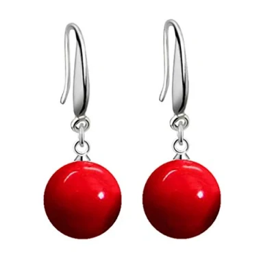 Image of YAXUN 925 Sterling Silver Red Earrings For Women Shell Pearl Dangle Drop Hook Fashion Jewellery Gifts Ladies and Girls