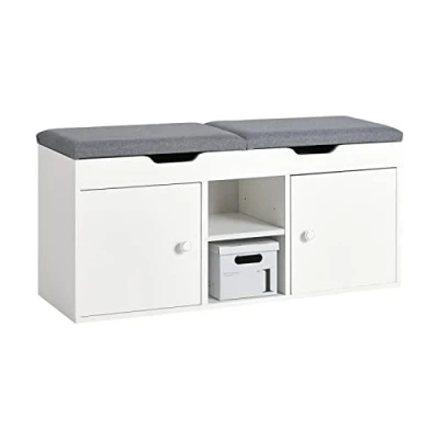 Image of SoBuy FSR96 W, Shoe Rack Bench Cabinet with 2 Folding Padded Seats and Doors, W100 x D34 H48cm