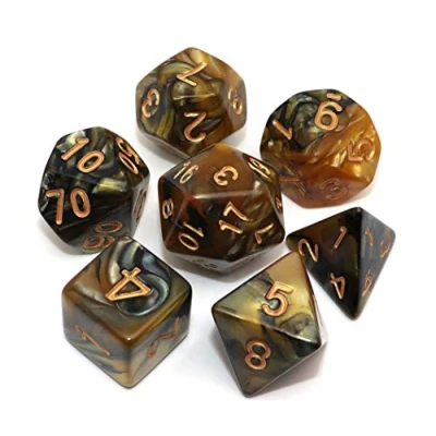 Image of CREEBUY DND Polyhedral Dice for Dungeon and Dragons D&amp;D RPG Role Playing Games Gold Black with Bag