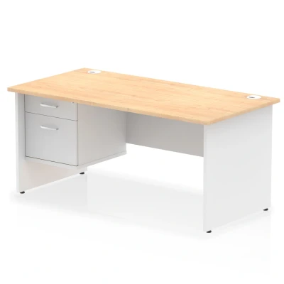 Image of Impulse 1600x800 Desk Maple/White Panel End Leg 1x2 Drawer Fixed Ped