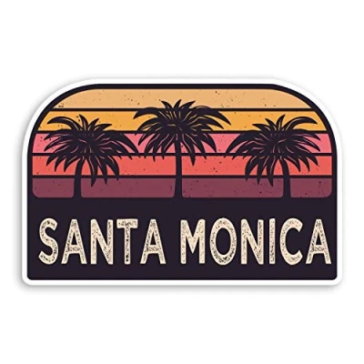 Image of 2 x 10cm Rustic Santa Monica USA Vinyl Stickers America Luggage Sticker #34315 (10cm Wide)