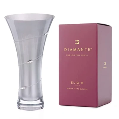 Image of DIAMANTE Swarovski Metallic Silver Trumpet Flared Vase with Crystals 25cm