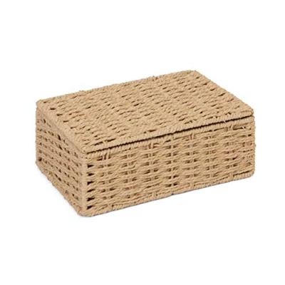 Image of Arpan Natural Paper Rope Storage Basket Box With Lid (Small)