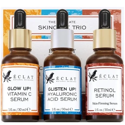 Image of 3 Facial Serum Vitamin C Face Serum, Retinol for Face, Hyaluronic Acid Skincare Trio Anti Aging to Reduce Fine Lines &amp; Wrinkles and Restore Skin Vibriance