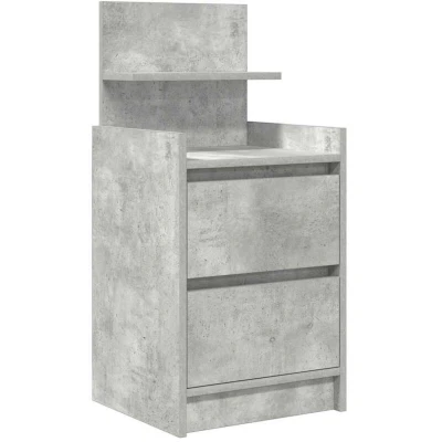 Image of vidaXL Bedside Cabinet 2 Drawer Nightstand/Table Concrete Grey Engineered Wood 38x34x80cm Modern Bedroom Furniture