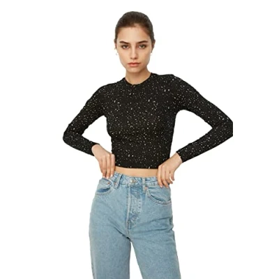 Image of Trendyol Women Slim fit Basic Crew Neck Knitted Blouse Schwarz
