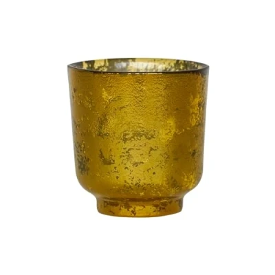 Image of Ivyline Metallic Candle Holder in Gold Modern Glass Candlestick Elegant Table Centrepiece Decoration H9.5 x W9 cm