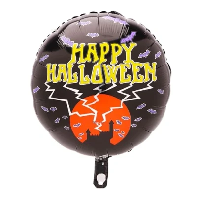 Image of Toyland® 18&quot; Spooky Black &#039;Happy Halloween&#039; Round Foil Helium Balloon Halloween Party Decorations