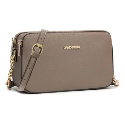 Image of DAVID JONES Women&#039;s Small Shoulder Bag Mobile Phone Pouch Hard PU Leather Chain 3 Compartments Pockets Trendy Evening Shopping City, Brown Taupe, One Size