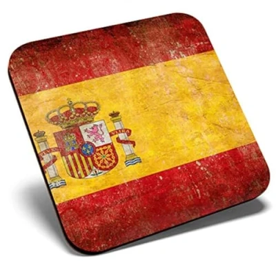 Image of Great Single Coaster Square Grunge Spanish Flag Spain Espana Glossy Quality Coasters Tabletop Protection for Any Table Type #45258