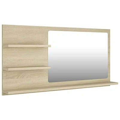 Image of vidaXL Bathroom Mirror Modern Frame Plain Rectangle Glass Wall Mounted Washroom Furniture Toilet Indoor Sonoma Oak Chipboard