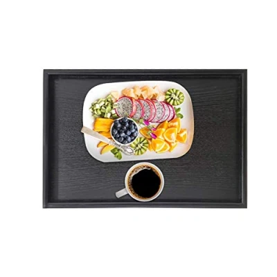 Image of Food Tray Rectangle Solid Black Wood Tea Coffee Snack Meals Serving Plate for Restaurant (25*18*2cm)