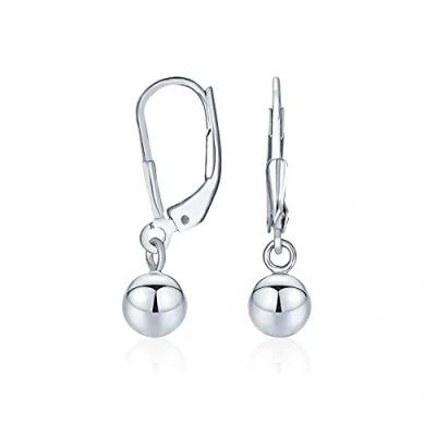 Image of Simple Basic Dangling Lever back Round Bead Ball Drop Earrings For Women .925 Sterling Silver 6MM