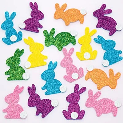 Image of Baker Ross Häschen Glitter Schaumstoff Sticker 120 Stück, Oster Aufkleber für Kinder zum Basteln, Gestalten und Dekorieren (FC634)