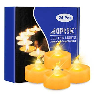 Image of LED Tealight, AGPtek Lot 24 Candles with Timer Battery Operated Flameless Smokeless Flickering Flashing for Wedding/Party Decorations Two Dozens Pack Yellow Light