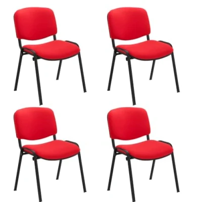 Image of Office Hippo Heavy Duty Meeting Chair, Versatile &amp; Robust Stackable Reception or Conference Chair With Strong Frame Padded Durable Seat, Up To 115kg Weight Red/Black, 4 Pack