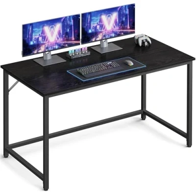 Image of VASAGLE Computer Desk, Small Office Desk and Workstation, Work for Home Office, Study, Bedroom, 60 x 120 76 cm, Industrial Style, Metal Frame, Black with Wood Grain LWD039B56