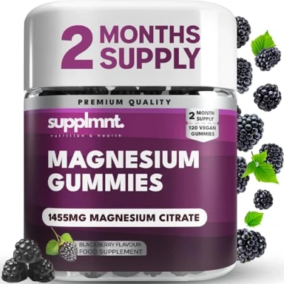 Image of Magnesium Gummies for Adults 120 Vegan 1455mg Citrate Offering 160mg of Chewable Supplement Gluten Free Women &amp; Men 2 Month Supply