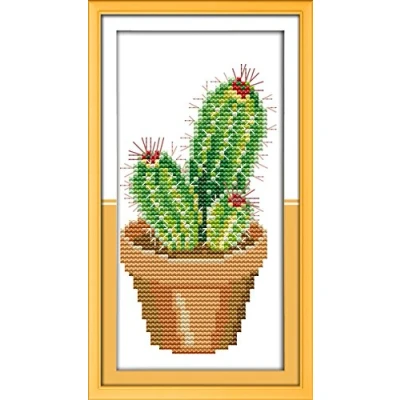 Image of Cross Stitch Kits Stamped, OWN4B Cactus Printed Pattern 11CT 5.1x9.4 inch DIY Embroidery Kit (Cactus)