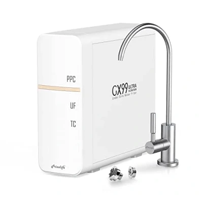 Image of Frizzlife GX99 UF Under Sink Water Filter System 0.01 Micron, High Flow Drinking Filtration with Brushed Nickel Dedicated Faucet, Zero Waste Water, No Power Required, USA Tech Support
