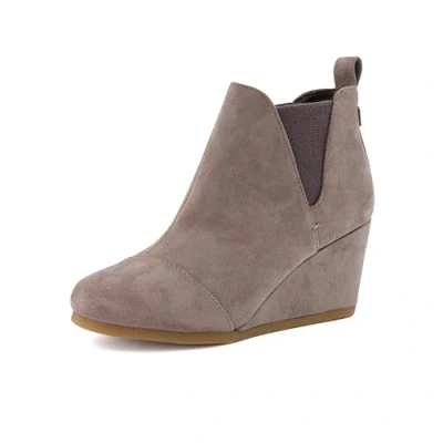 Image of Dunes Women&#039;s Zoey Wedge Bootie, Soft Vegan Suede, Easy Slip On Design, Memory Foam, Wide Widths Available, Taupe, 6 UK
