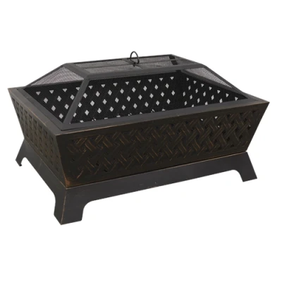 Image of Dellonda 35&quot; Rectangular Outdoor Fire Pit, Antique Bronze Effect