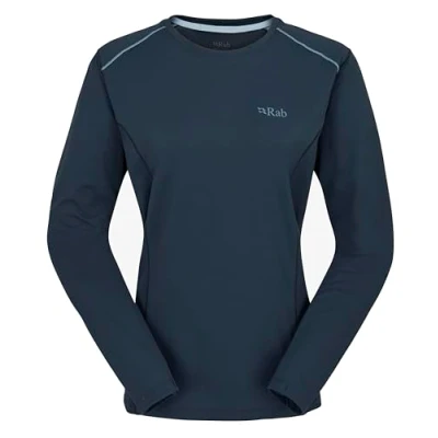 Image of Rab Women&#039;s Force LS Tee Lightweight Long Sleeve T Shirt for Hiking, Climbing, &amp; Trail Running Tempest Blue X Large