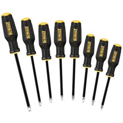 Image of DeWALT MAX FIT® Screwdriver Set, 8 Piece, Contains 4 x Slotted Screwdrivers: 4, 5.5, 6.5, 8mm. 2 Phillips: PH1, PH2. Pozi PZ1, PZ2