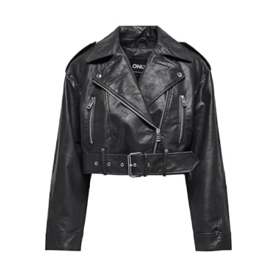 Image of ONLY Women&#039;s Onlvera Faux Leather Crop Biker CC OTW Jacket, Black, S