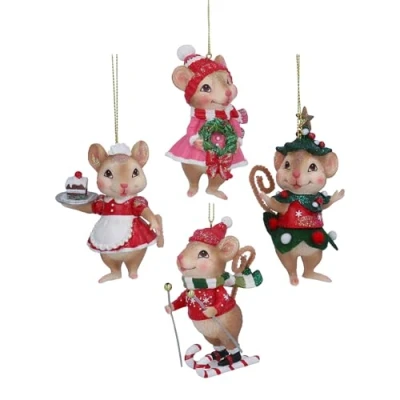 Image of Gisela Graham Resin Dressed Mice Decorations 11cm Set of 4 Assorted