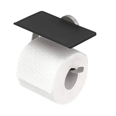 Image of Tiger Noon Toilet Roll Holder with Shelf, Stainless Steel Brushed, 15 x 8.5 9.5 cm