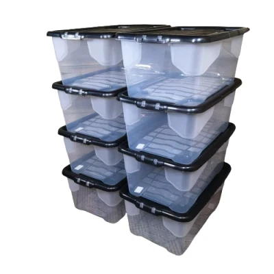 Image of 8 x 42L Clear Storage Box with Black Lid, Stackable and Nestable Design Solution