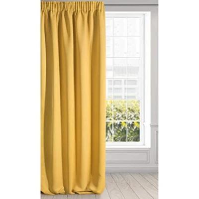 Image of Eurofirany LOGAN Extra Long Blackout Curtain 1 Unit Rod Pocket, Rufflette Tape, Light blocking Room Darkening Bedroom Living Room, W53 x L106, Mustard Yellow