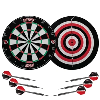 Image of Ruthless Rivals Family Dart Board Game Double Sided Dartboard Set Including 2 Sets of Darts (DB074)