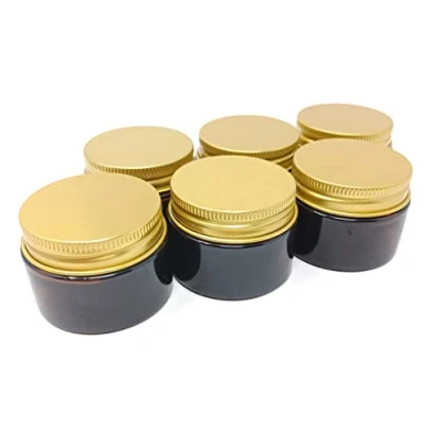 Image of Aura 30ml Amber Glass Jars with Gold Tin Plate Lids Pack of 6