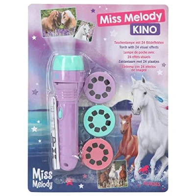 Image of Depesche 12058 Miss Melody 3 Interchangeable Projectors with 8 Horse Motifs Each Children&#039;s Torch for Wall Pictures Includes Batteries, Turquoise, Purple, Pink, ca. 19,5 x 14,5 3,5 cm