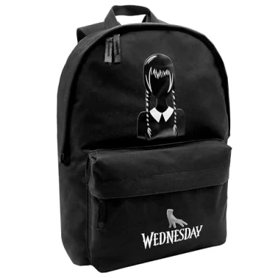 Image of TOYBAGS Unisex Kid&#039;s Wednesday American School Backpack, Black/White, 43 x 31 13.5 cm